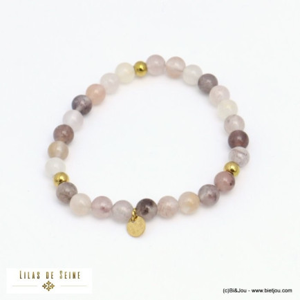 bracelet élastique billes 6mm pierre naturelle femme 0221032 rose nude