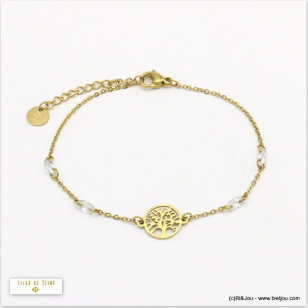 bracelet arbre de vie acier inoxydable cristal coloré femme 0220017 blanc