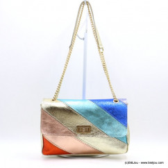 sac à bandoulière chaîne métal CUIR irisé bandes multicolores femme 0922005