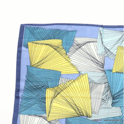 carré satin motif éventails touché soie polyester femme 0722005 bleu