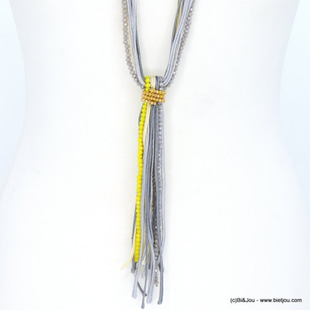 sautoir multi-brins cordons polyester cristal femme 0118084 jaune