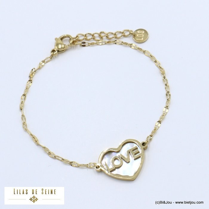 bracelet acier inoxydable LOVE coeur nacre femme 0222004