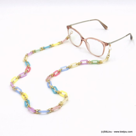 chaîne de lunettes porte-masque vintage maille acrylique résine marbrée femme 0122005
