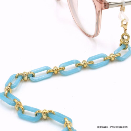 chaîne de lunettes porte-masque vintage maille rectangulaire acrylique femme 0122005 bleu