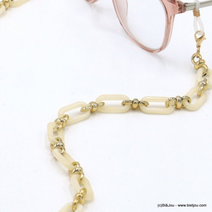 chaîne de lunettes porte-masque vintage maille rectangulaire acrylique femme 0122005 écru