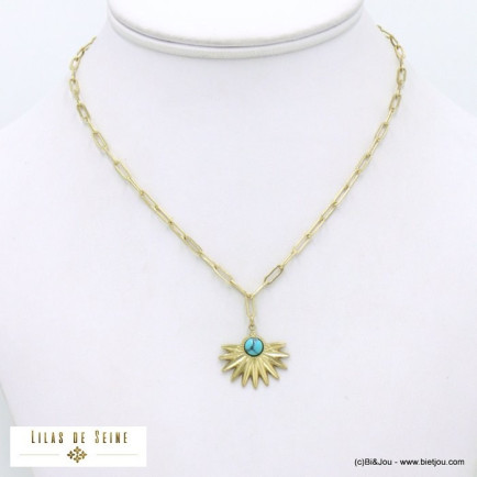 collier acier inoxydable demi-soleil cabochon pierre femme 0122030