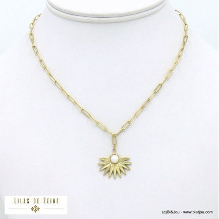 collier acier inoxydable demi-soleil cabochon pierre femme 0122030