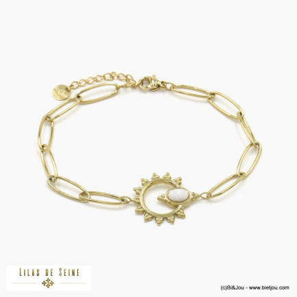 bracelet acier inoxydable rococo pendentif ajouré cabochon pierre femme 0222040