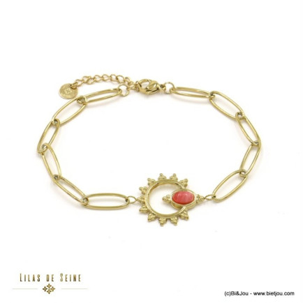 bracelet acier inoxydable rococo pendentif ajouré cabochon pierre femme 0222040