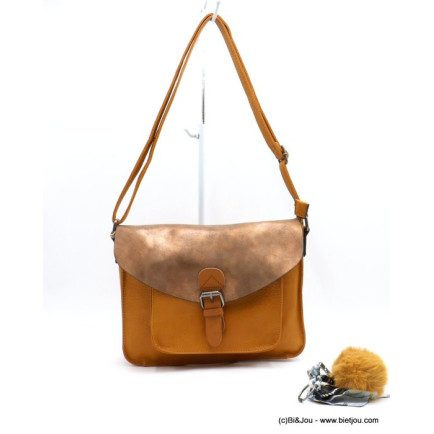 sac à bandoulière cartable Flora&Co simili-cuir souple rabat scintillant boule de poil foulard femme 0922050