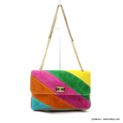 sac à bandoulière chaîne métal CUIR style daim bandes multicolores femme 0922063