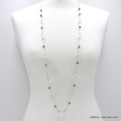 sautoir minimaliste billes transparentes cristal coloré chaîne serpent femme 0122107