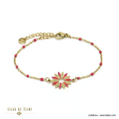 bracelet acier inoxydable fleur résine époxy femme 0222141