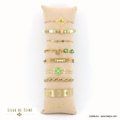 ensemble de 8 bracelets jonc trèfle résine epoxy pendentif rococco nacre pierre acier inoxydable femme 0222158