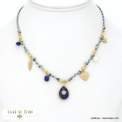collier acier inoxydable breloques charms pierre femme 0122135